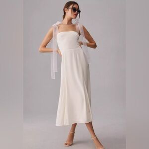 NEW NWT Reformation Kairo Ivory Midi Dress Bow Tie Straps Smocked Back